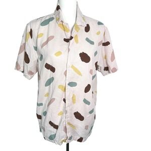COMMON PEOPLE Women's Medium Abstract Print Contour Short Sleeve Button Up Shirt